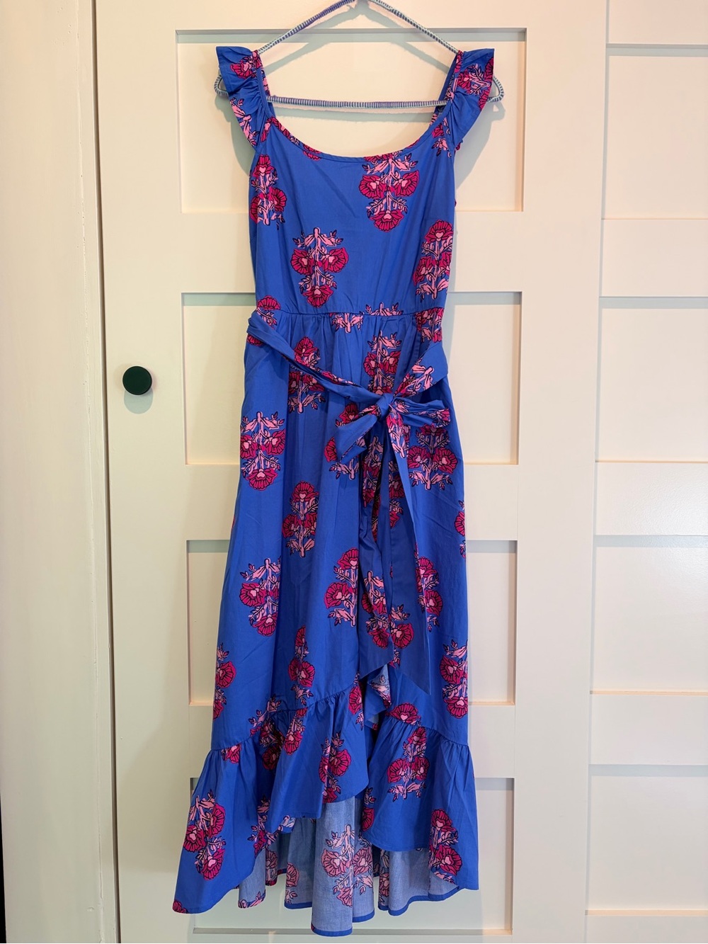 J. Crew Blue Midi Dress with Pink Floral Print